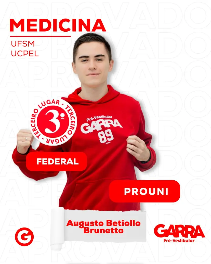 Card de aprovação de Augusto Betiollo Brunetto: Medicina na UFSM