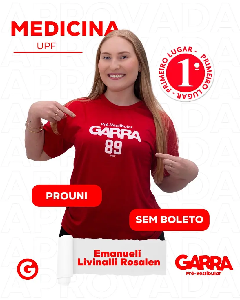 Card de aprovação de Emanueli Livinalli Rosalen: Medicina na UPF