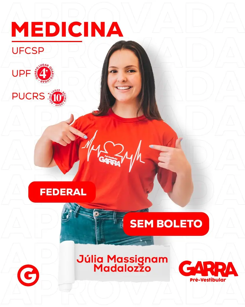 Card de aprovação de Júlia Massignam Madalozzo: Medicina na UFCSPA