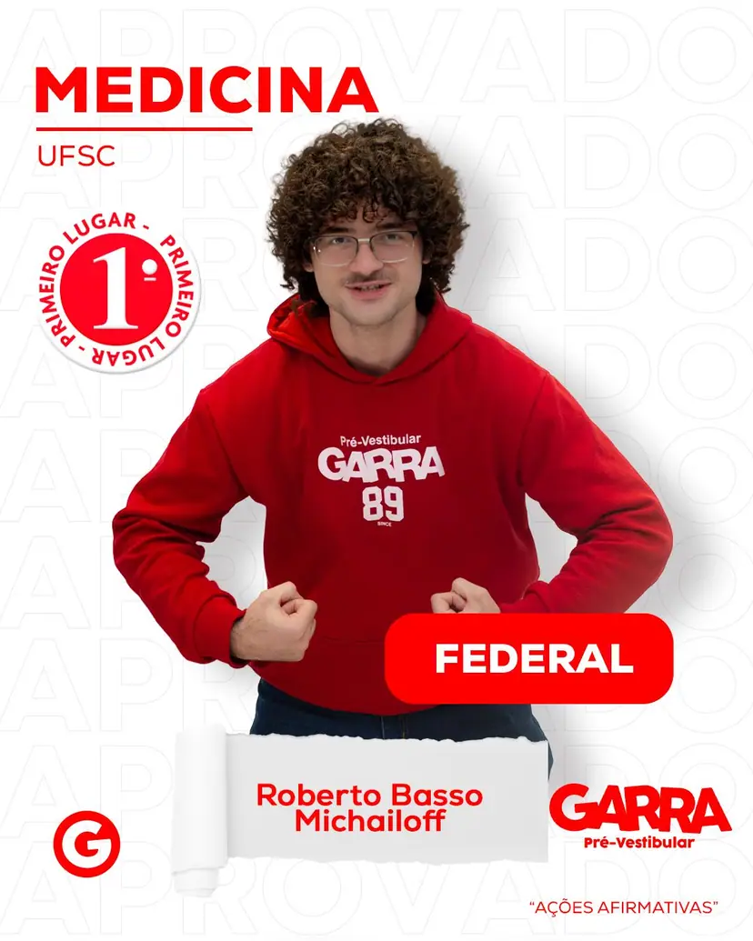 Card de aprovação de Roberto Basso Michailoff: Medicina na UFSC